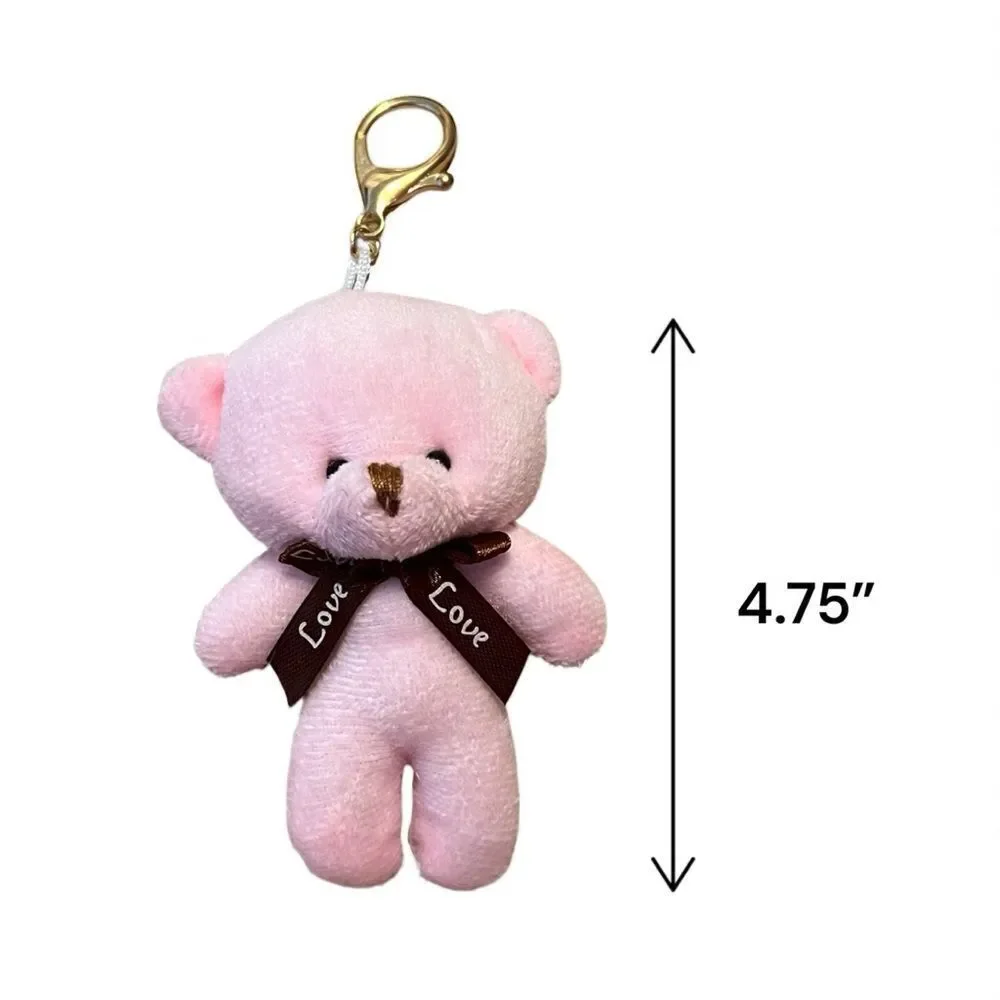 ⭐️3/$25⭐️ Cute Plush Pink Bear With Brown Bow Keychain
